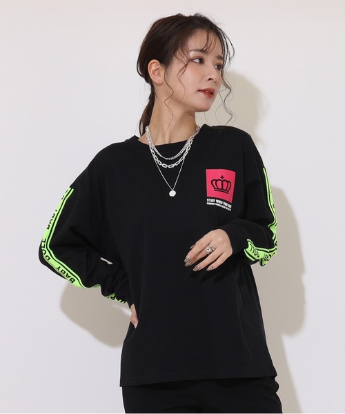 BABYDOLL（ベビードール）の「親子お揃い ネオンテープ ロングTシャツ 9218A（Tシャツ/カットソー・メンズ・ライム/ブラック・M/L/XL/S）」の7枚目の写真