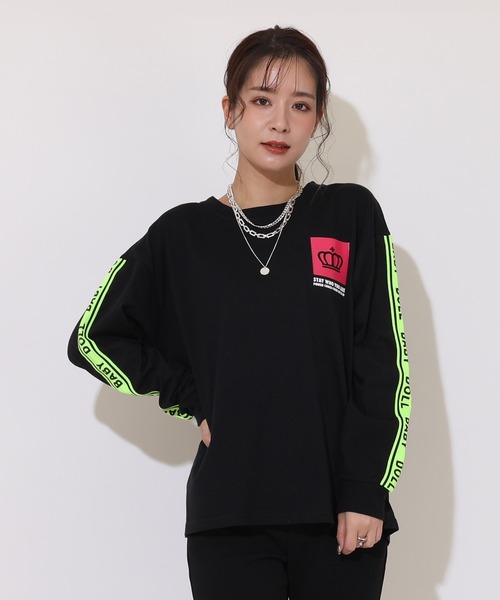 BABYDOLL（ベビードール）の「親子お揃い ネオンテープ ロングTシャツ 9218A（Tシャツ/カットソー・メンズ・ライム/ブラック・M/L/XL/S）」の8枚目の写真