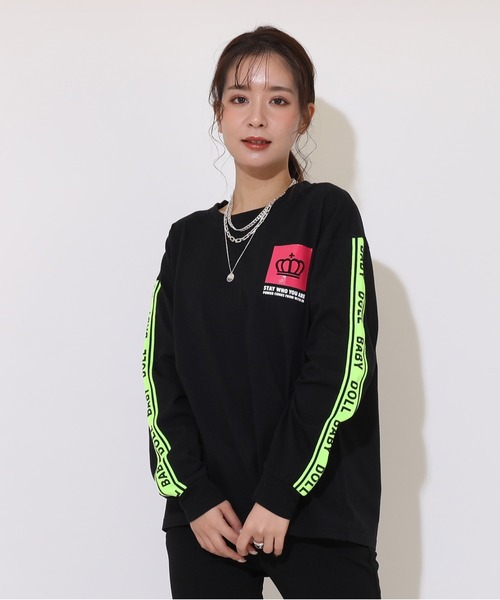 BABYDOLL（ベビードール）の「親子お揃い ネオンテープ ロングTシャツ 9218A（Tシャツ/カットソー・メンズ・ライム/ブラック・M/L/XL/S）」の6枚目の写真