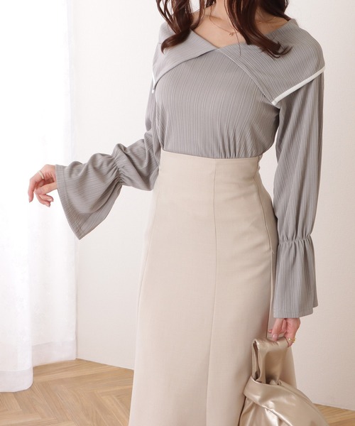 Lace Ladies(レースレディース)の「配色 ライン ビッグカラー キャンディスリーブ プルオーバー(その他トップス・レディース・ブルーグレー/アイボリー/ブラック/ライトグレー・FREE/S)」の15枚目の写真