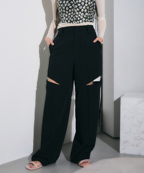 ELLEgirl（エルガール）の「サイドカットデザインワイドパンツ【ELLEgirl/エル ガール】（スラックス・レディース・チャコールグレー/ブラック・S/M）」の7枚目の写真