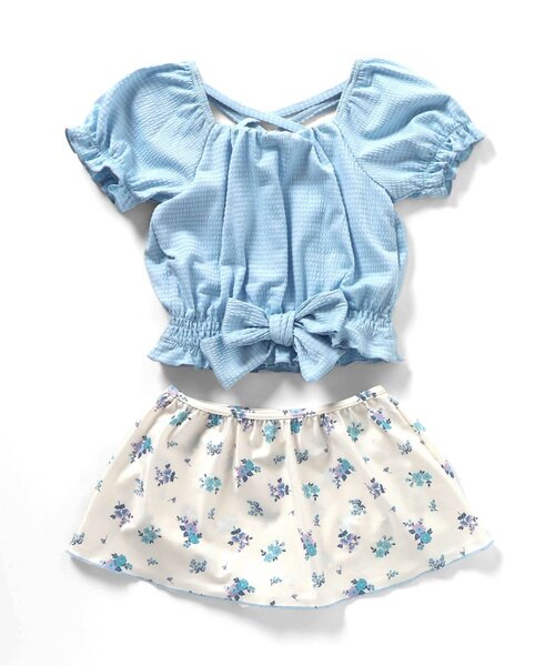 apres les cours（アプレレクール）の「【リンク】さくらんぼ・花柄ホルターパフスリーブセパレート水着（水着・キッズ・サックスブルー/レッド・80/90/100/110/120/130/140）」の14枚目の写真