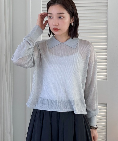 Doux archives（ドゥアルシーヴ）の「ラメシアー衿付きニット（ニット/セーター・レディース・ブラック/グレー/オフホワイト・FREE）」の17枚目の写真