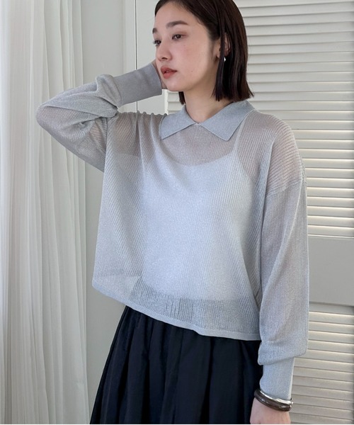 Doux archives（ドゥアルシーヴ）の「ラメシアー衿付きニット（ニット/セーター・レディース・ブラック/グレー/オフホワイト・FREE）」の18枚目の写真