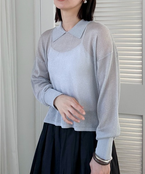 Doux archives（ドゥアルシーヴ）の「ラメシアー衿付きニット（ニット/セーター・レディース・ブラック/グレー/オフホワイト・FREE）」の19枚目の写真