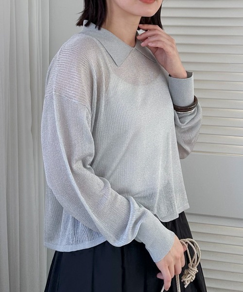 Doux archives（ドゥアルシーヴ）の「ラメシアー衿付きニット（ニット/セーター・レディース・ブラック/グレー/オフホワイト・FREE）」の20枚目の写真