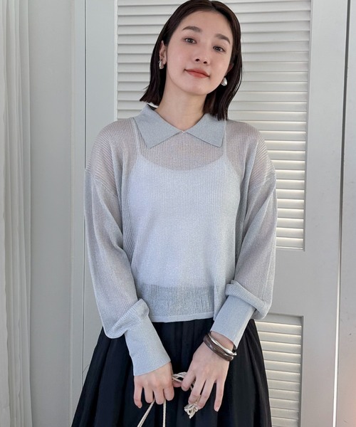 Doux archives（ドゥアルシーヴ）の「ラメシアー衿付きニット（ニット/セーター・レディース・ブラック/グレー/オフホワイト・FREE）」の15枚目の写真