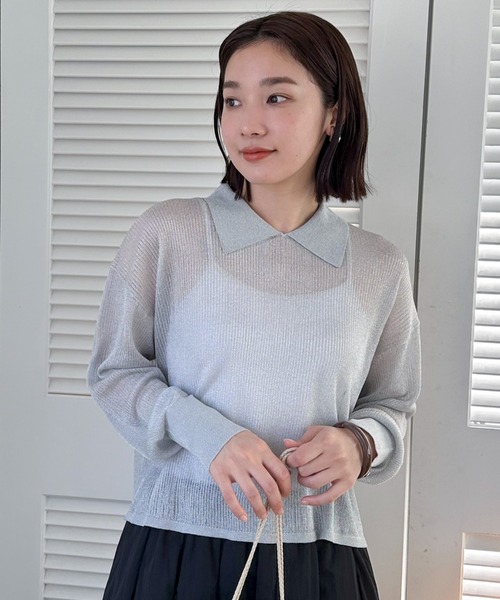 Doux archives（ドゥアルシーヴ）の「ラメシアー衿付きニット（ニット/セーター・レディース・ブラック/グレー/オフホワイト・FREE）」の16枚目の写真