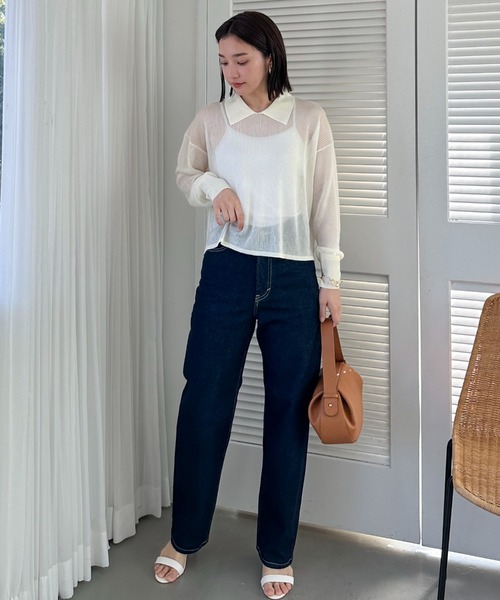 Doux archives（ドゥアルシーヴ）の「ラメシアー衿付きニット（ニット/セーター・レディース・ブラック/グレー/オフホワイト・FREE）」の11枚目の写真