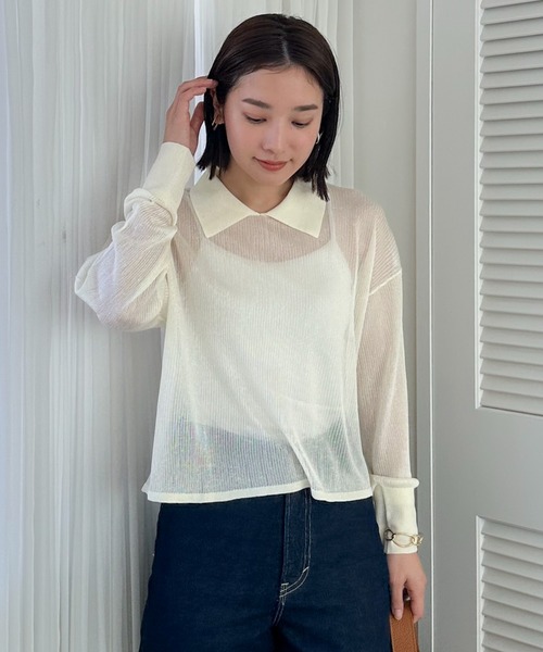 Doux archives（ドゥアルシーヴ）の「ラメシアー衿付きニット（ニット/セーター・レディース・ブラック/グレー/オフホワイト・FREE）」の5枚目の写真