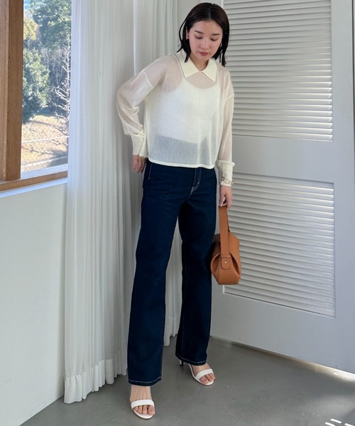 Doux archives（ドゥアルシーヴ）の「ラメシアー衿付きニット（ニット/セーター・レディース・ブラック/グレー/オフホワイト・FREE）」の13枚目の写真