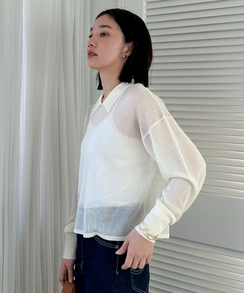 Doux archives（ドゥアルシーヴ）の「ラメシアー衿付きニット（ニット/セーター・レディース・ブラック/グレー/オフホワイト・FREE）」の6枚目の写真