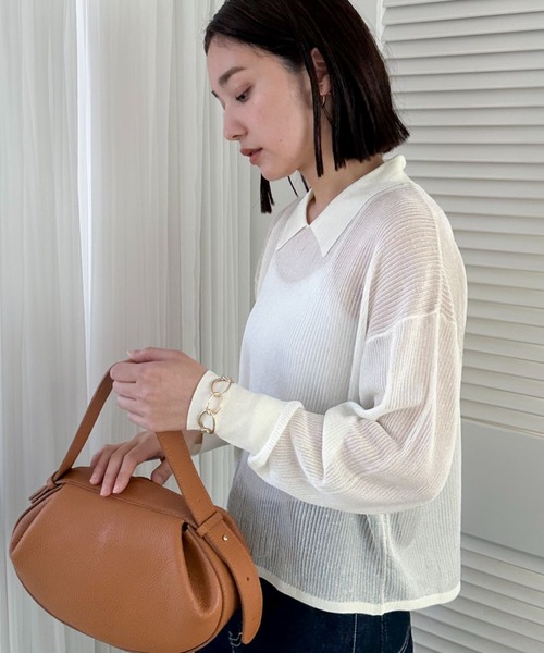 Doux archives（ドゥアルシーヴ）の「ラメシアー衿付きニット（ニット/セーター・レディース・ブラック/グレー/オフホワイト・FREE）」の8枚目の写真