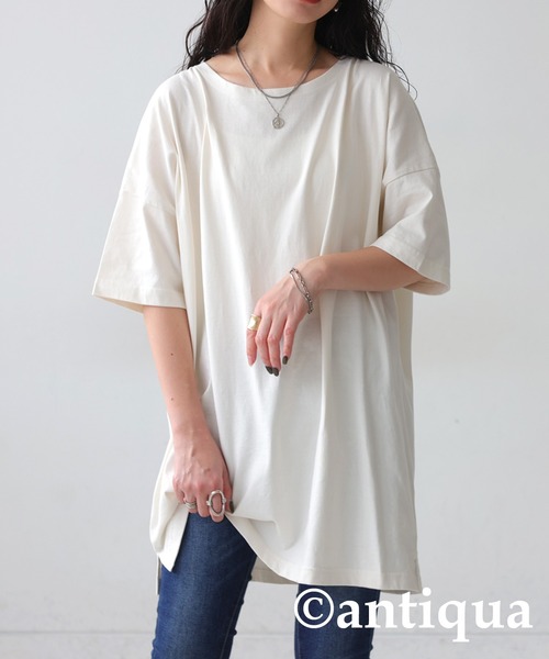 antiqua(アンティカ)の「ベーシック半袖Tシャツ(Tシャツ/カットソー・レディース・ピンク/グリーン/ブルー/オフホワイト/ブラック/ダークグレー・M/L/XL)」の1枚目の写真