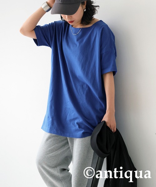 antiqua(アンティカ)の「ベーシック半袖Tシャツ(Tシャツ/カットソー・レディース・ピンク/グリーン/ブルー/オフホワイト/ブラック/ダークグレー・M/L/XL)」の5枚目の写真