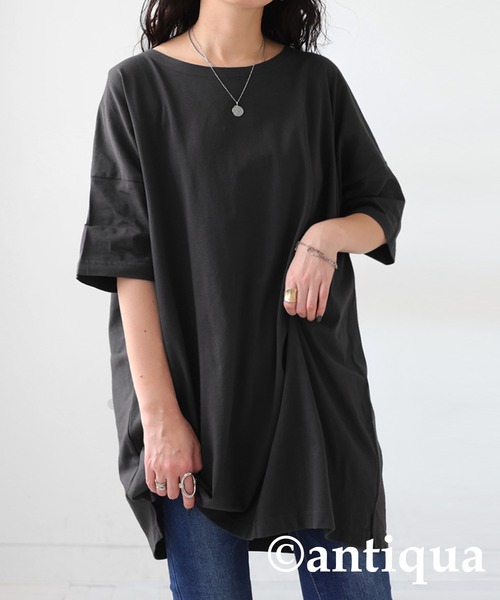 antiqua(アンティカ)の「ベーシック半袖Tシャツ(Tシャツ/カットソー・レディース・ピンク/グリーン/ブルー/オフホワイト/ブラック/ダークグレー・M/L/XL)」の3枚目の写真