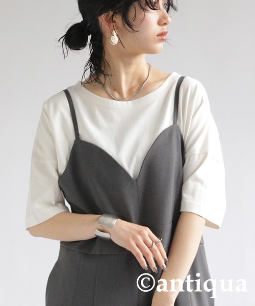 antiqua(アンティカ)の「ベーシック半袖Tシャツ(Tシャツ/カットソー・レディース・ピンク/グリーン/ブルー/オフホワイト/ブラック/ダークグレー・M/L/XL)」の10枚目の写真