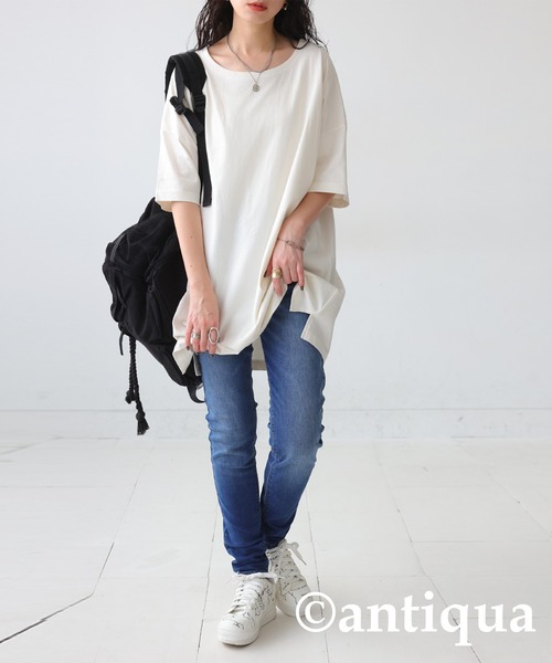 antiqua(アンティカ)の「ベーシック半袖Tシャツ(Tシャツ/カットソー・レディース・ピンク/グリーン/ブルー/オフホワイト/ブラック/ダークグレー・M/L/XL)」の8枚目の写真
