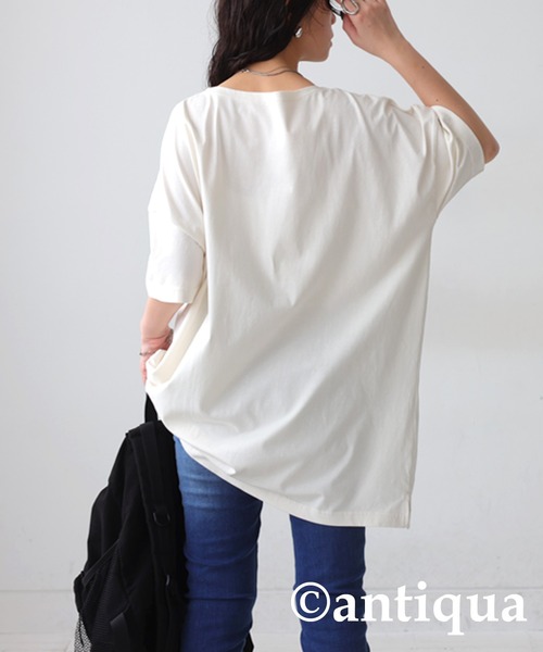 antiqua(アンティカ)の「ベーシック半袖Tシャツ(Tシャツ/カットソー・レディース・ピンク/グリーン/ブルー/オフホワイト/ブラック/ダークグレー・M/L/XL)」の9枚目の写真