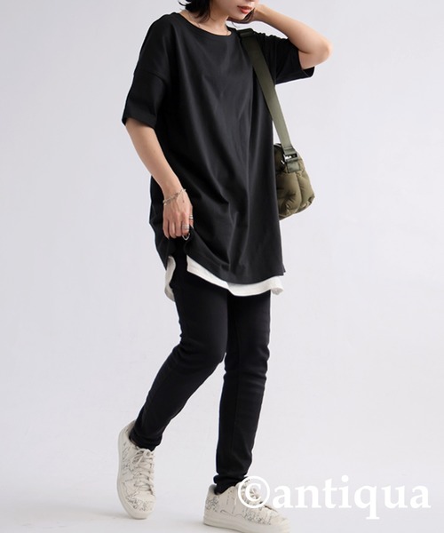 antiqua(アンティカ)の「ベーシック半袖Tシャツ(Tシャツ/カットソー・レディース・ピンク/グリーン/ブルー/オフホワイト/ブラック/ダークグレー・M/L/XL)」の15枚目の写真