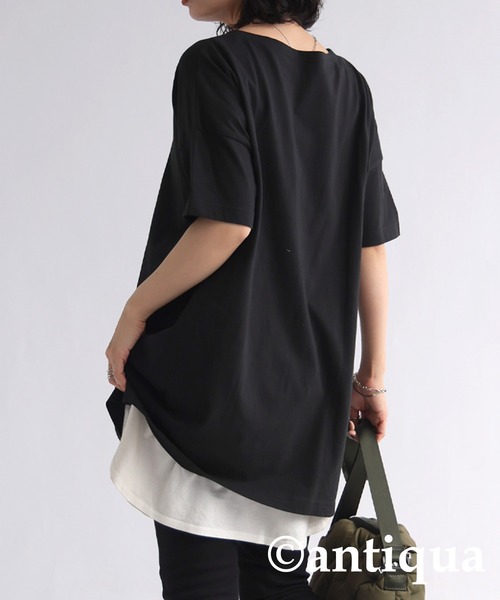 antiqua(アンティカ)の「ベーシック半袖Tシャツ(Tシャツ/カットソー・レディース・ピンク/グリーン/ブルー/オフホワイト/ブラック/ダークグレー・M/L/XL)」の16枚目の写真