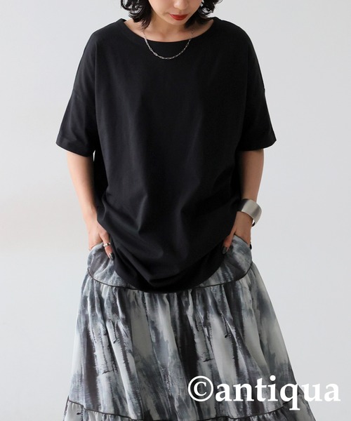 antiqua(アンティカ)の「ベーシック半袖Tシャツ(Tシャツ/カットソー・レディース・ピンク/グリーン/ブルー/オフホワイト/ブラック/ダークグレー・M/L/XL)」の17枚目の写真