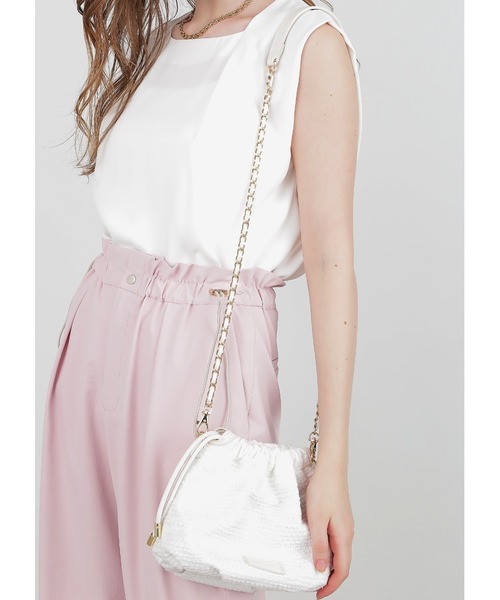 PINKY&DIANNE（ピンキーアンドダイアン）の「ツイード巾着BAG（ショルダーバッグ・レディース・グリーン/ホワイト・ONE SIZE）」の2枚目の写真