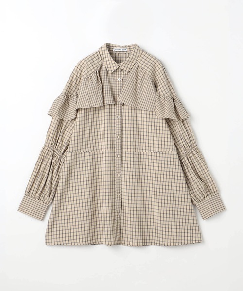 NICOLE CLUB(ニコル クラブ)の「チェックフリルチュニック(シャツ/ブラウス・レディース・ベージュ/ブラック・MEDIUM)」の3枚目の写真