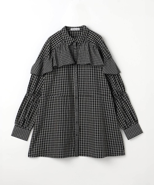 NICOLE CLUB(ニコル クラブ)の「チェックフリルチュニック(シャツ/ブラウス・レディース・ベージュ/ブラック・MEDIUM)」の4枚目の写真