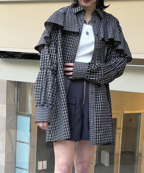 NICOLE CLUB(ニコル クラブ)の「チェックフリルチュニック(シャツ/ブラウス・レディース・ベージュ/ブラック・MEDIUM)」の11枚目の写真