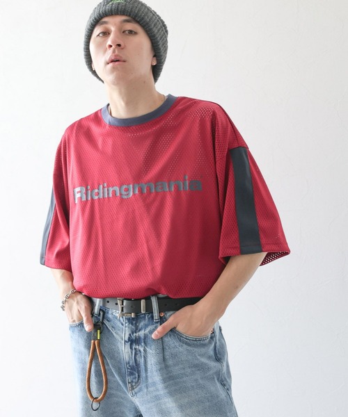 Ridingmania（ライディングマニア）の「【Ridingmania】袖ライン/スポーティメッシュTシャツ（Tシャツ/カットソー・メンズ・レッド/ブラック・LARGE/MEDIUM）」の5枚目の写真