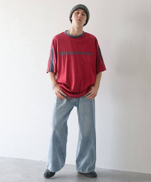 Ridingmania（ライディングマニア）の「【Ridingmania】袖ライン/スポーティメッシュTシャツ（Tシャツ/カットソー・メンズ・レッド/ブラック・LARGE/MEDIUM）」の13枚目の写真