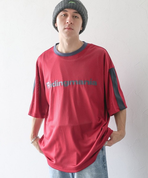 Ridingmania（ライディングマニア）の「【Ridingmania】袖ライン/スポーティメッシュTシャツ（Tシャツ/カットソー・メンズ・レッド/ブラック・LARGE/MEDIUM）」の11枚目の写真