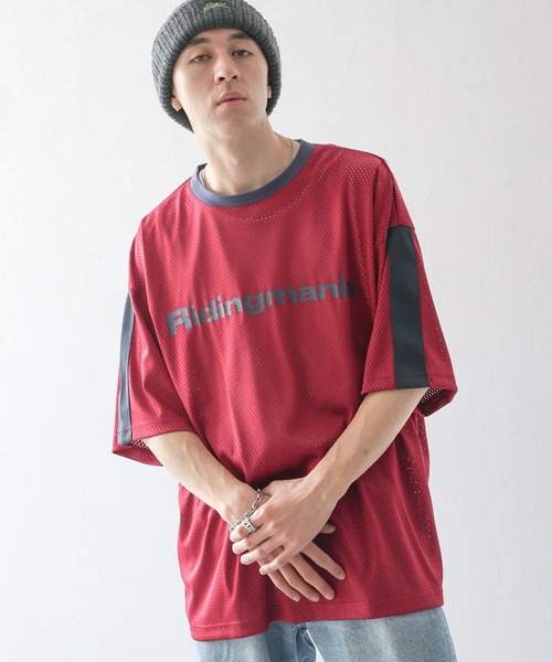 Ridingmania（ライディングマニア）の「【Ridingmania】袖ライン/スポーティメッシュTシャツ（Tシャツ/カットソー・メンズ・レッド/ブラック・LARGE/MEDIUM）」の9枚目の写真