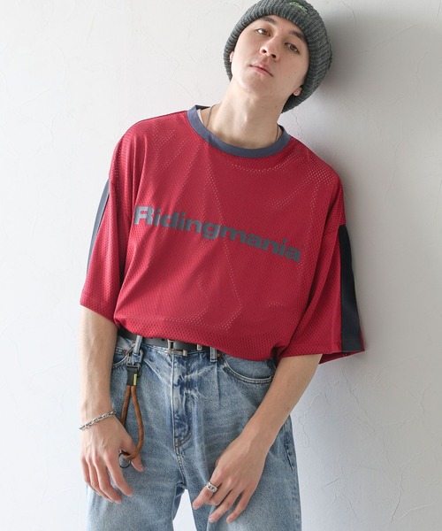 Ridingmania（ライディングマニア）の「【Ridingmania】袖ライン/スポーティメッシュTシャツ（Tシャツ/カットソー・メンズ・レッド/ブラック・LARGE/MEDIUM）」の7枚目の写真