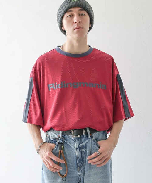 Ridingmania（ライディングマニア）の「【Ridingmania】袖ライン/スポーティメッシュTシャツ（Tシャツ/カットソー・メンズ・レッド/ブラック・LARGE/MEDIUM）」の6枚目の写真