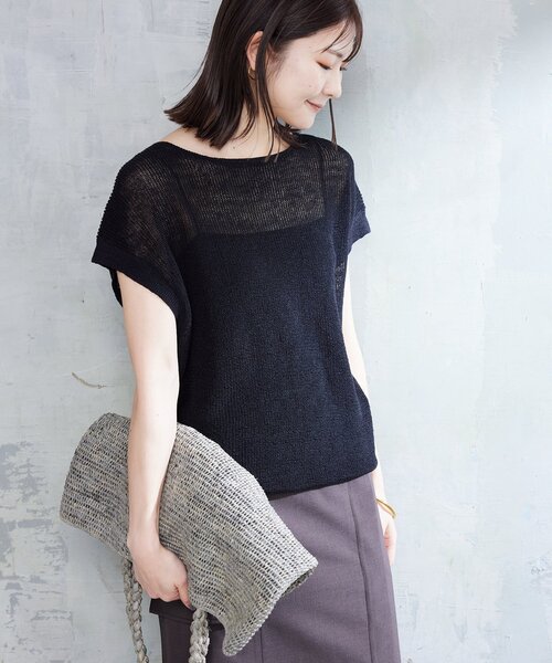 ●SLOBEIENAリネン混フレンチスリーブニット●美品ゆるニットスローブイエナ SLOBE IENA（スローブイエナ）の「リネン混フレンチスリーブ