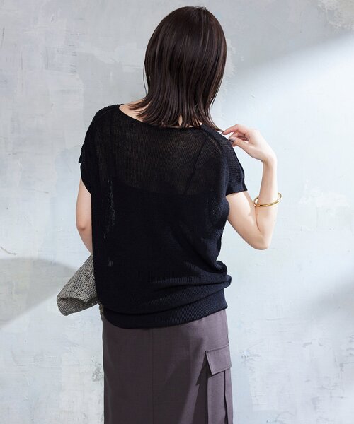 新品　スローブイエナ　リネン混フレンチスリーブニット　ブラック SLOBE IENA（スローブイエナ）の「リネン混フレンチスリーブ
