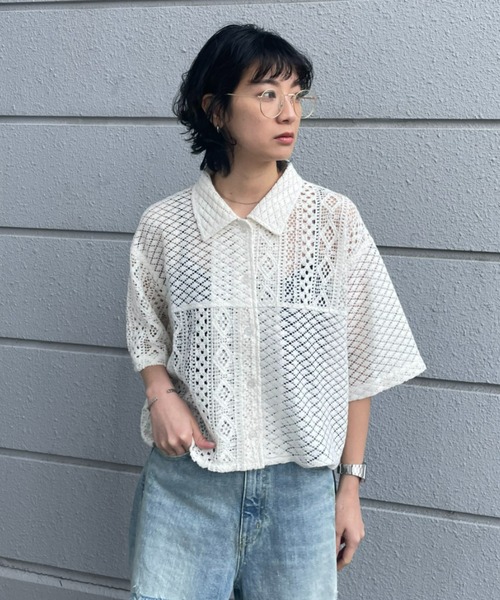 RODEO CROWNS WIDE BOWL（ロデオクラウンズワイドボウル）の「カスタムレースシャツ（シャツ/ブラウス・レディース・ブラック/オフホワイト/サックスブルー・FREE）」の2枚目の写真