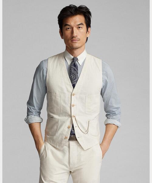 美品☆【RRL】ダブルアールエル　リネン×コットンベスト 春夏 RRL ダブルアールエル ベスト コットンリネン（RRL（ダブル