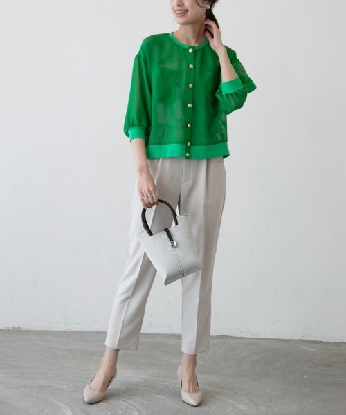 M.deux（エムドゥ）の「〈メッシュジャケットカーデ〉（カーディガン/ボレロ・レディース・グレイッシュベージュ/グリーン・MEDIUM）」の6枚目の写真