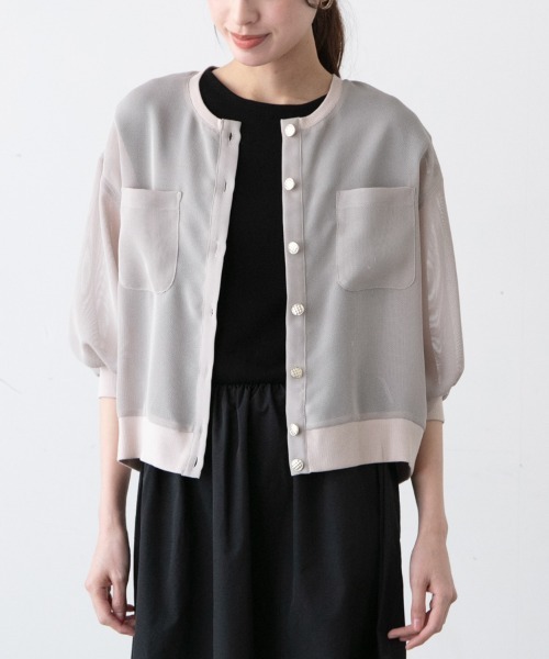 M.deux（エムドゥ）の「〈メッシュジャケットカーデ〉（カーディガン/ボレロ・レディース・グレイッシュベージュ/グリーン・MEDIUM）」の7枚目の写真