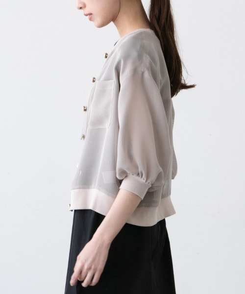 M.deux（エムドゥ）の「〈メッシュジャケットカーデ〉（カーディガン/ボレロ・レディース・グレイッシュベージュ/グリーン・MEDIUM）」の8枚目の写真