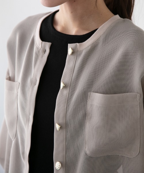 M.deux（エムドゥ）の「〈メッシュジャケットカーデ〉（カーディガン/ボレロ・レディース・グレイッシュベージュ/グリーン・MEDIUM）」の10枚目の写真