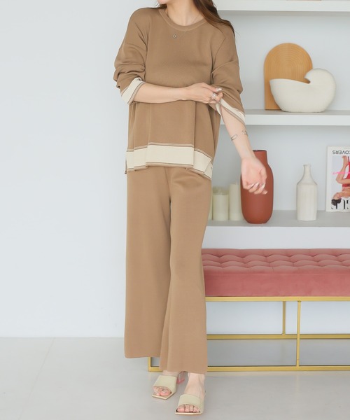 Girly Doll(ガーリードール)の「セットアップ 配色ニットプルオーバー&パンツ 2set(セットアップ・レディース・キャメル/ダークグレー/ブラック/モカ・F)」の21枚目の写真