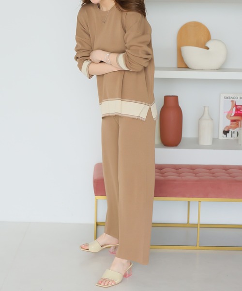 Girly Doll(ガーリードール)の「セットアップ 配色ニットプルオーバー&パンツ 2set(セットアップ・レディース・キャメル/ダークグレー/ブラック/モカ・F)」の22枚目の写真