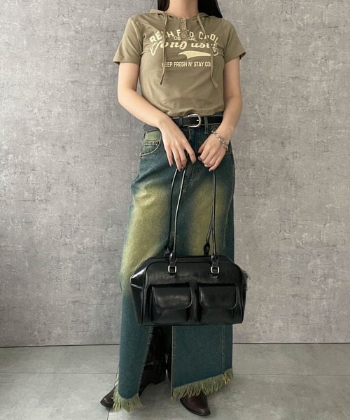 dispark(ディスパーク)の「DISPARK/ロゴショートフード付きTシャツ(Tシャツ/カットソー・レディース・アイボリー/カーキ・FREE)」の4枚目の写真