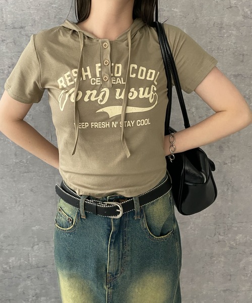 dispark(ディスパーク)の「DISPARK/ロゴショートフード付きTシャツ(Tシャツ/カットソー・レディース・アイボリー/カーキ・FREE)」の10枚目の写真