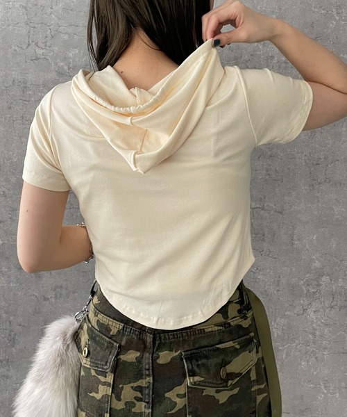 dispark(ディスパーク)の「DISPARK/ロゴショートフード付きTシャツ(Tシャツ/カットソー・レディース・アイボリー/カーキ・FREE)」の7枚目の写真