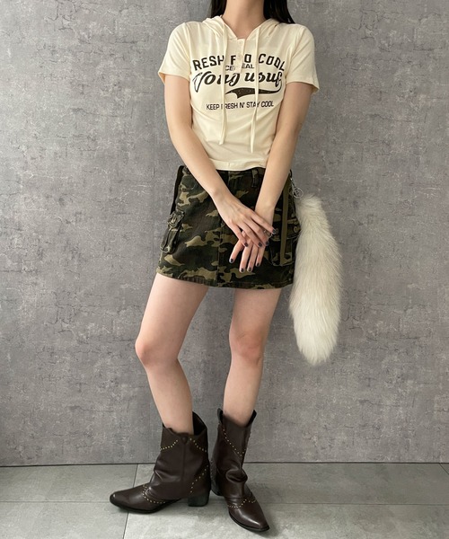 dispark(ディスパーク)の「DISPARK/ロゴショートフード付きTシャツ(Tシャツ/カットソー・レディース・アイボリー/カーキ・FREE)」の8枚目の写真